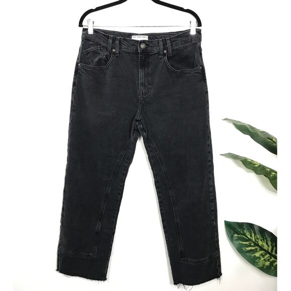 Free People Risk Taker Black Straight Jeans Womens 30 / 10 Boho Relaxed Fray Hem - Picture 1 of 10